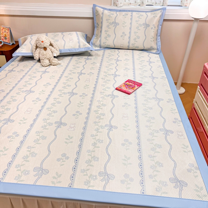 91家纺网 家纺一手货源 找家纺 慕尚家纺 2025新款数码印花床席床笠款冰藤席 床席款-高冷兔