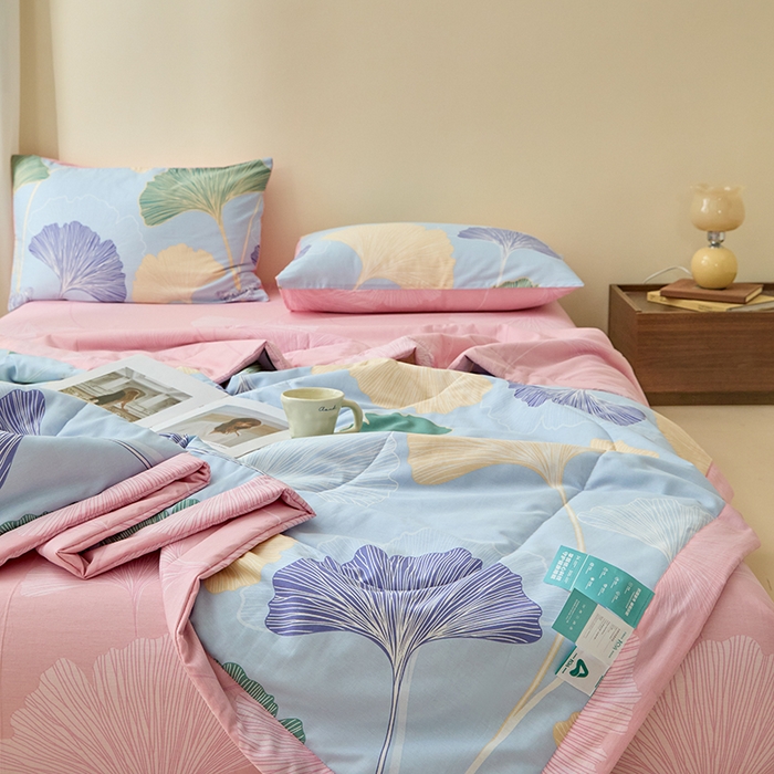 91家纺网 家纺一手货源 找家纺 宝士康家纺 2025新款10A抗菌全棉夏被四件套（床单款） 蝶舞杏运