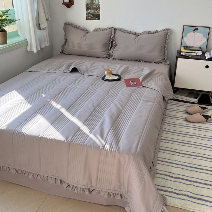 91家纺网 家纺一手货源 找家纺 六巷胡同 2025新款韩国INS博主同款绗缝水洗纱夏被四件套 迷雾灰