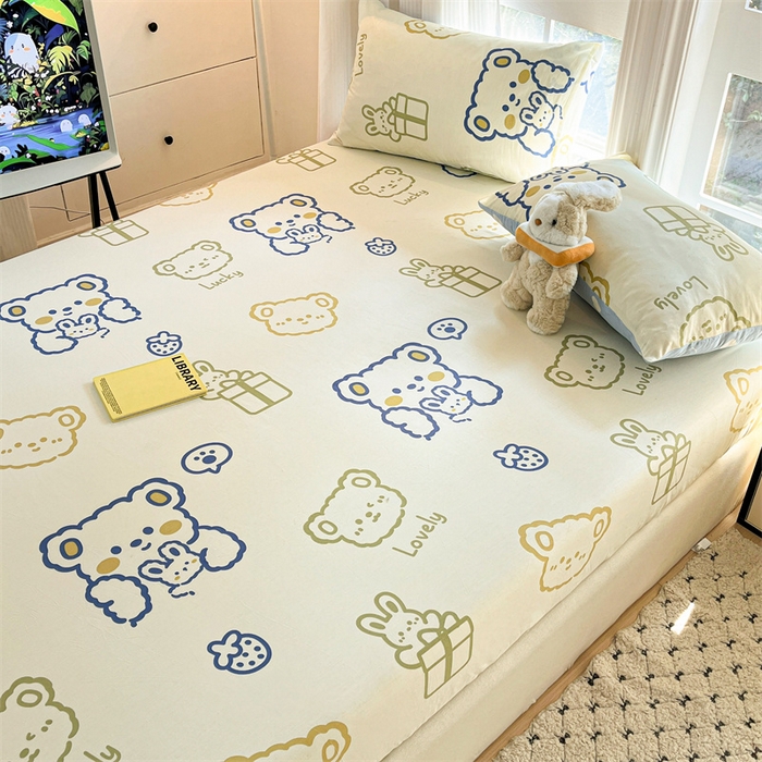 91家纺网 家纺一手货源 找家纺 宝士康家纺 2025新款10A抗菌全棉印花床笠 奶油布丁