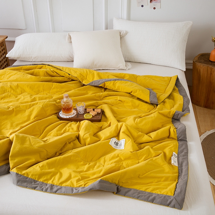 91家纺网 家纺一手货源 找家纺  天瑜 2024全棉夏被棉花芯纯色水洗棉夏凉被可水洗空调被 明亮黄