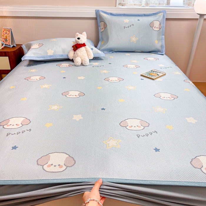 91家纺网 家纺一手货源 找家纺 慕尚家纺 2025新款数码印花床席床笠款冰藤席 床笠款-酷奇