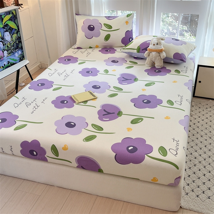 91家纺网 家纺一手货源 找家纺 宝士康家纺 2025新款10A抗菌全棉印花床笠 幽梦紫曦