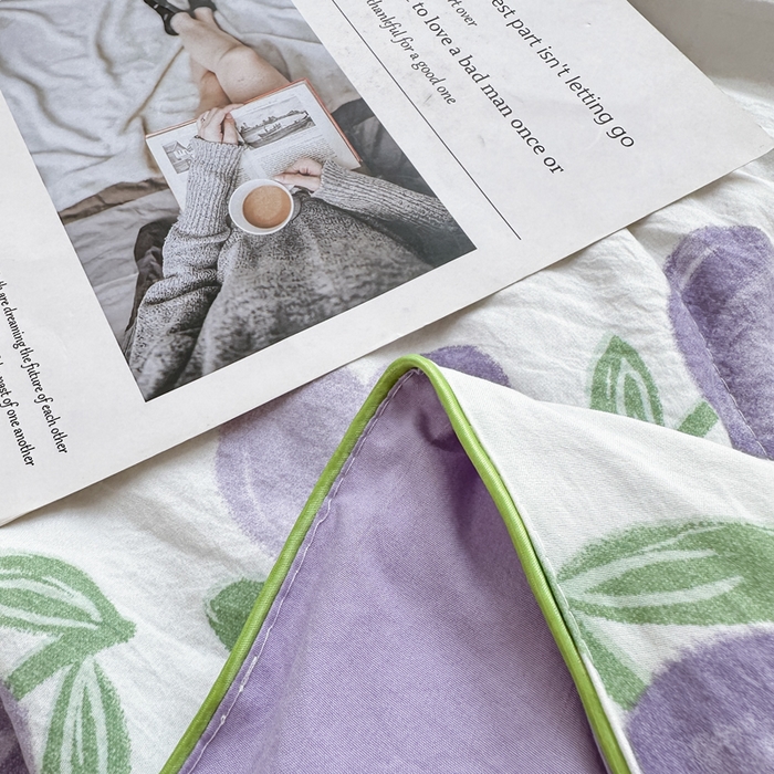 91家纺网 家纺一手货源 找家纺 富艺隆 2025新款A类水洗棉双层纱夏被水洗棉麻空调被直播爆款大豆夏被 紫色郁金香