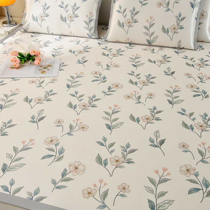 91家纺网 家纺一手货源 找家纺 简一 2025新款A类碳光印花数码冰丝凉席系列-床单款 浅花枝香