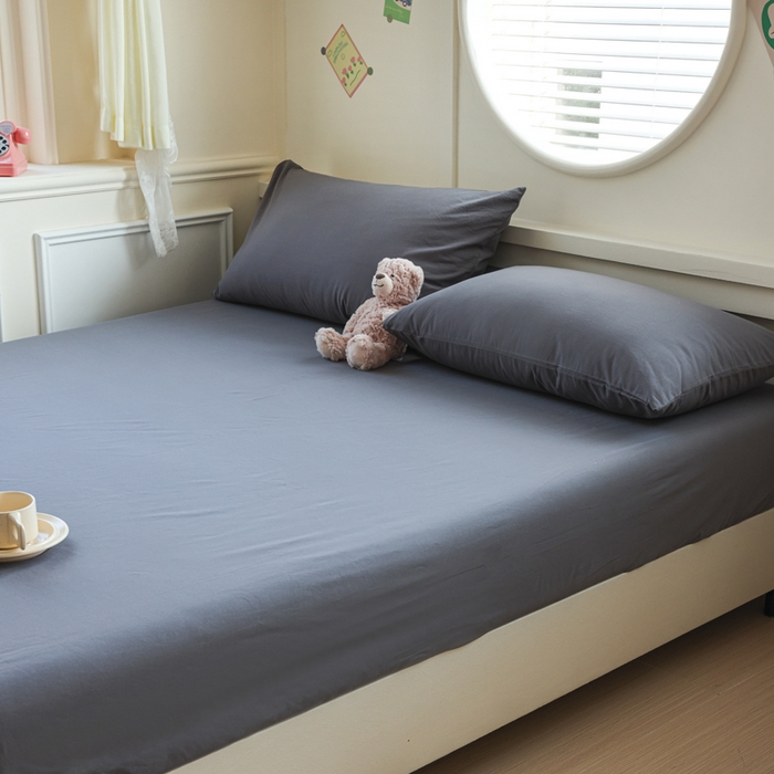 91家纺网 家纺一手货源 找家纺 2025新款全棉A类简约素色水洗棉纯棉单床笠 中灰