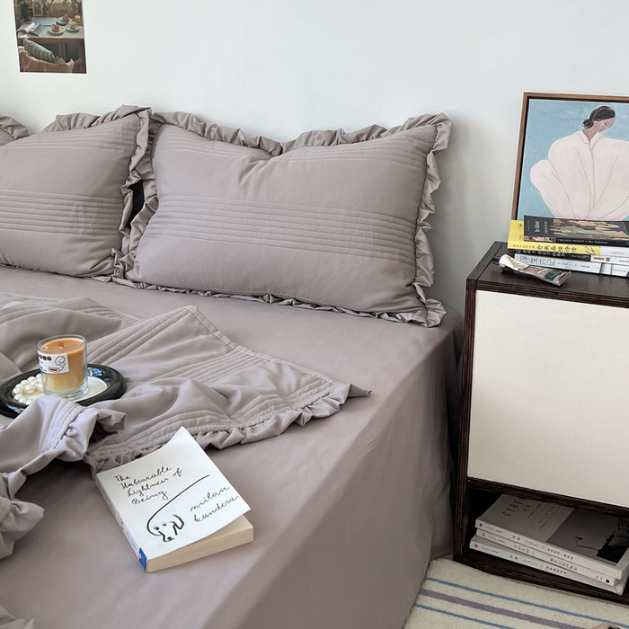 91家纺网 家纺一手货源 找家纺 六巷胡同 2025新款韩国INS博主同款绗缝水洗纱夏被四件套 迷雾灰