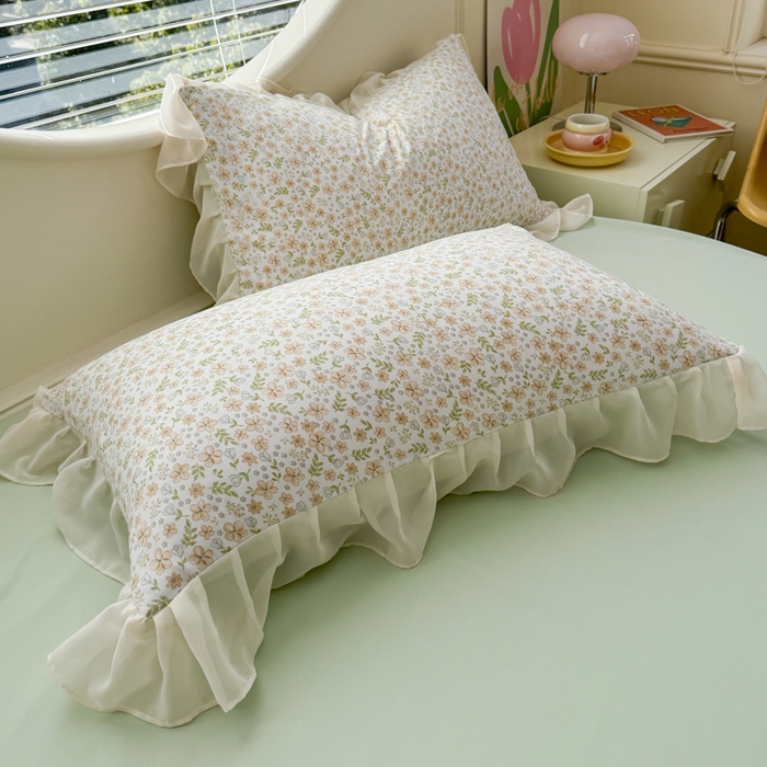 91家纺网 家纺一手货源 找家纺 苏拉家居 2025新款雪纺花边云感提花针织双层纱四件套 繁花