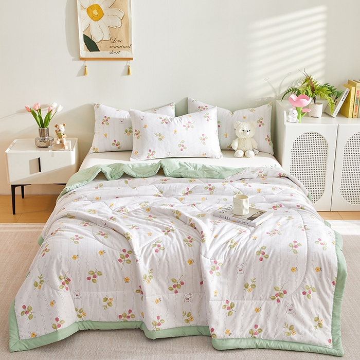 91家纺网 家纺一手货源 找家纺 海洋家纺 2025款水洗棉纯棉花夏凉被全棉花印花夏被空调被薄被子 盛夏果实