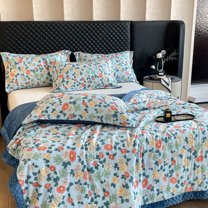 91家纺网 家纺一手货源 找家纺 宝士康家纺 2025新款10A抗菌双层纱豆豆绒夏被 青阳蓝