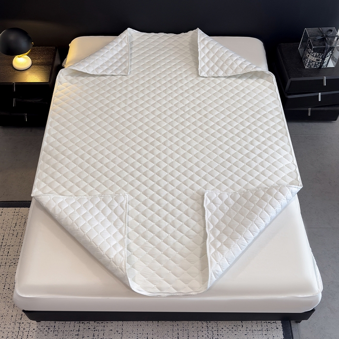 91家纺网 家纺一手货源 找家纺 叠派家纺 2025新款5A抗菌A类夹棉床笠经典款防水款系列 莹月白-小格子防水款