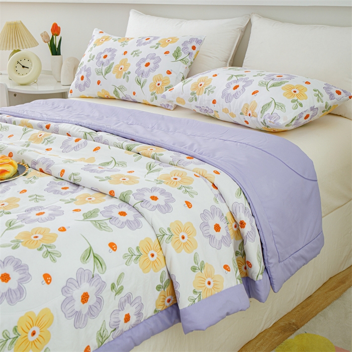 91家纺网 家纺一手货源 找家纺 海洋家纺 2025款水洗棉纯棉花夏凉被全棉花印花夏被空调被薄被子 紫丁香