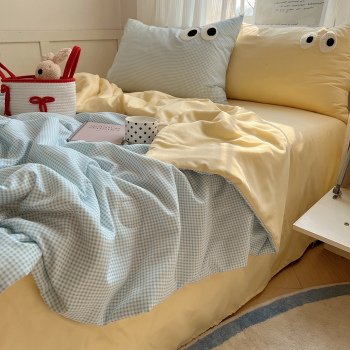 91家纺网 家纺一手货源 找家纺 慕尚家纺 2025新款大眼萌仔夏被 大眼萌 蓝格黄