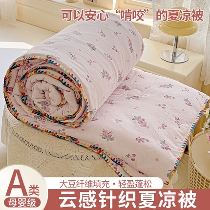 昊川 2025新款云感针织双层纱彩色贝壳边夏被夏凉被空调被 葡萄七分甜