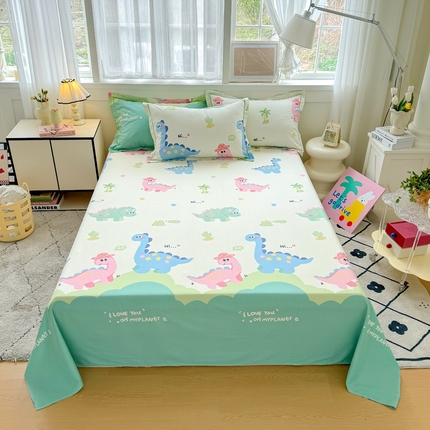 红粉佳人家纺 2025新款12868纯棉系列全棉单床单 顽皮恐龙