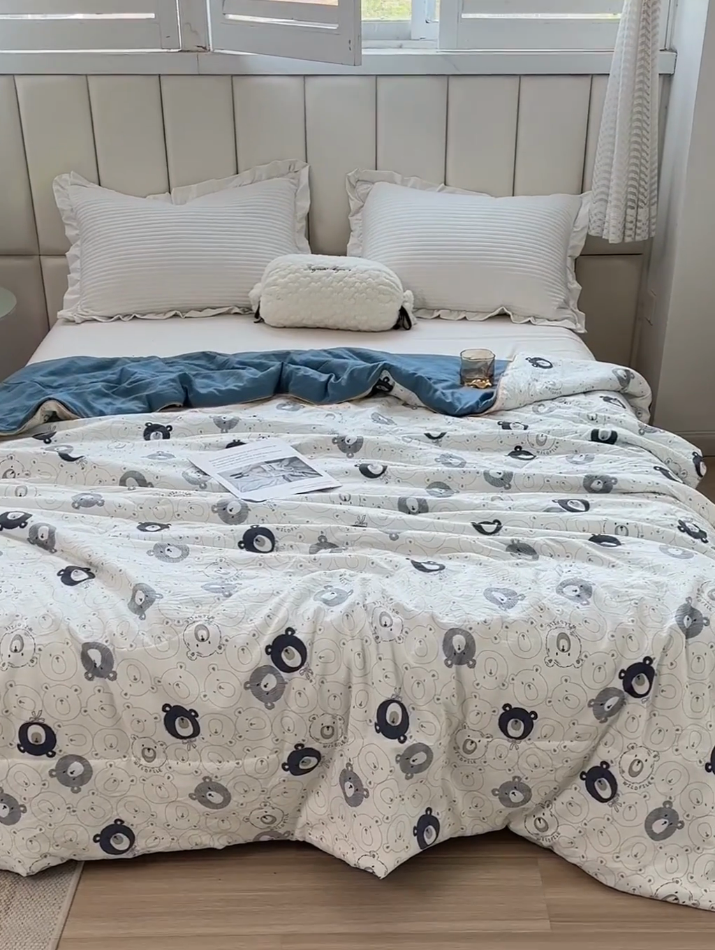 91家纺网 家纺一手货源 找家纺 富艺隆 2025新款A类水洗棉双层纱夏被水洗棉麻空调被直播爆款大豆夏被 嘟嘟小熊