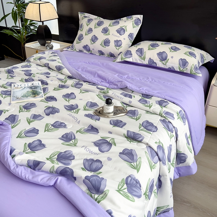 91家纺网 家纺一手货源 找家纺 宝士康家纺 2025新款10A抗菌双层纱印花夏被 郁金紫