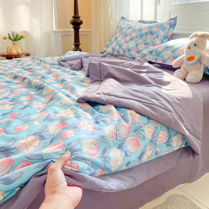 91家纺网 家纺一手货源 找家纺 宝士康家纺 2025新款水洗棉超声波压花夏被 被子被芯 郁金香