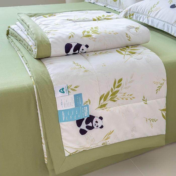 91家纺网 家纺一手货源 找家纺 宝士康家纺 2025新款10A抗菌针织夏被 熊猫乐园