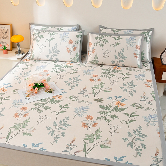 91家纺网 家纺一手货源 找家纺 简一 2025新款A类碳光印花数码冰丝凉席系列-床单款 花间细雨