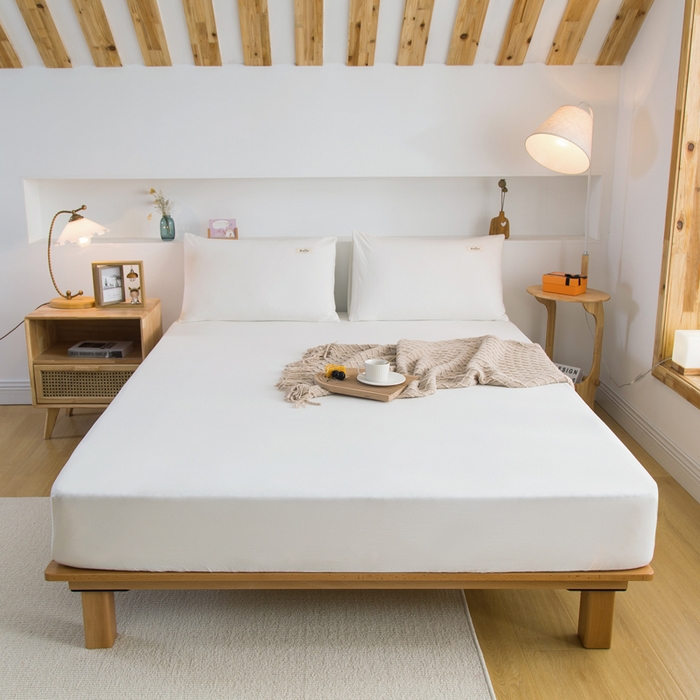 91家纺网 家纺一手货源 找家纺 2025新款全棉A类简约素色水洗棉纯棉单床笠 本白