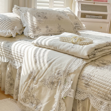 网红馆（ck家纺） 2025新款天丝印花夹棉床盖夏被四件套 琳琅