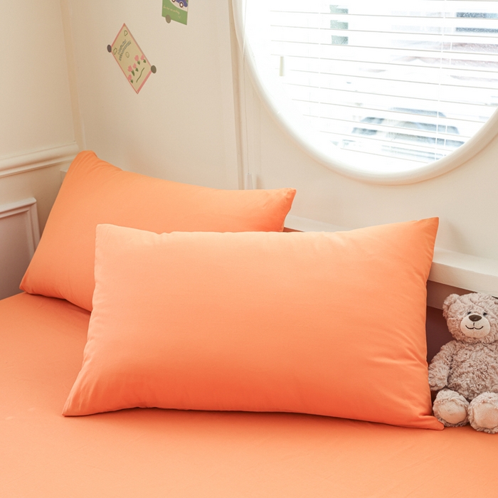 91家纺网 家纺一手货源 找家纺 2025新款全棉A类简约素色水洗棉纯棉单床笠 马丁桔