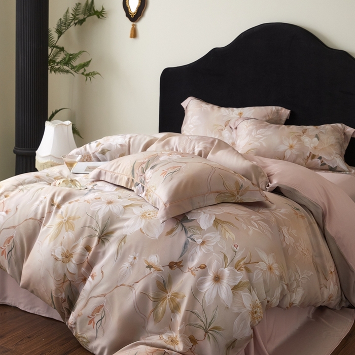 91家纺网 家纺一手货源 找家纺 金奇达家纺 2025新款竹玉清丝四件套-雅韵【标准号全网控价（折后券后）不低于元228元】 月下听风-卡其