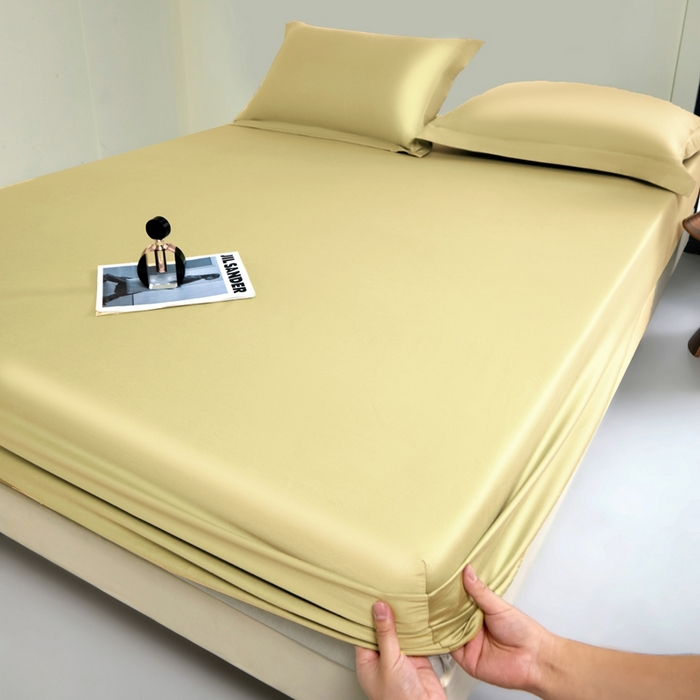 91家纺网 家纺一手货源 找家纺 秀色家纺 2024新品 A类100支双股长绒棉单品床笠 梦易-奶茶米