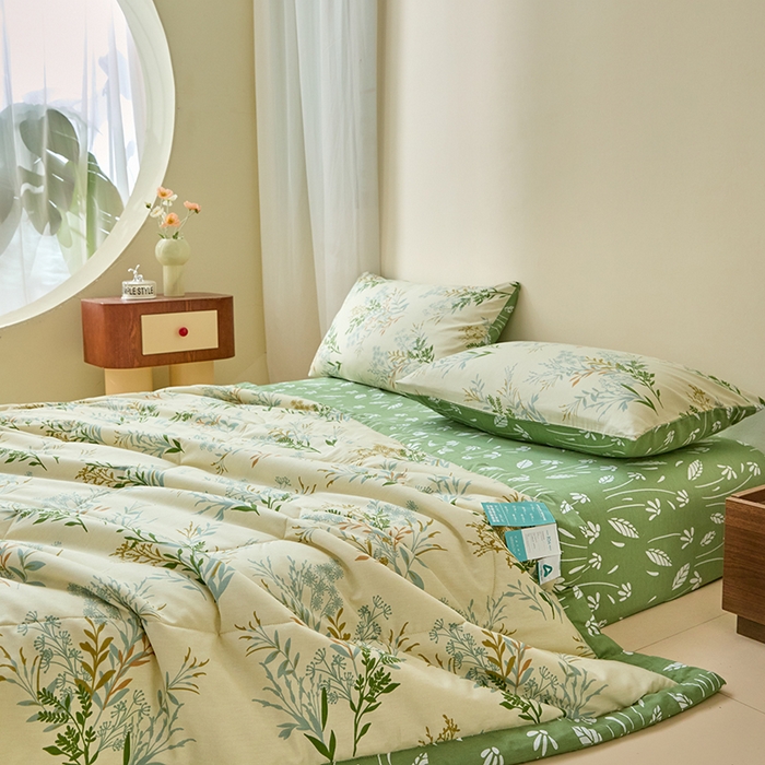 91家纺网 家纺一手货源 找家纺 宝士康家纺 2025新款10A抗菌全棉夏被四件套（床单款） 仙草