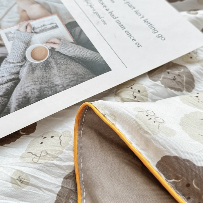 91家纺网 家纺一手货源 找家纺 富艺隆 2025新款A类水洗棉双层纱夏被水洗棉麻空调被直播爆款大豆夏被 萌萌狗