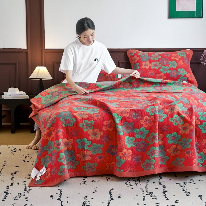 91家纺网 家纺一手货源 找家纺 棠薇家纺 2025新款60S新疆长绒棉细纱毛巾被盖毯大床盖 花海