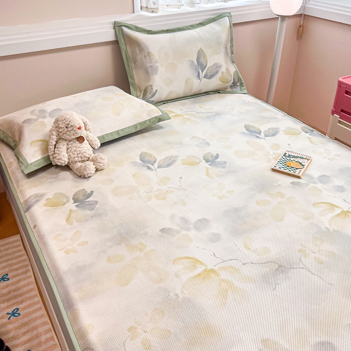 91家纺网 家纺一手货源 找家纺 慕尚家纺 2025新款数码印花床席床笠款冰藤席 床笠款-墨染