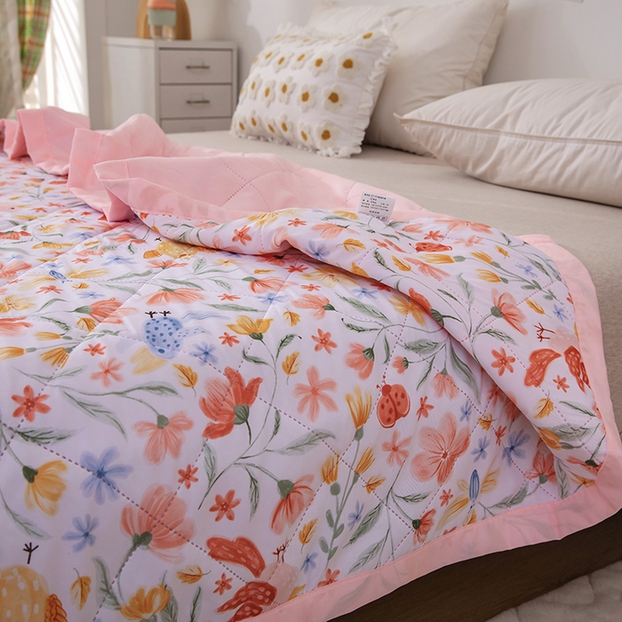 91家纺网 家纺一手货源 找家纺 富艺隆 2025新款超声波亲肤绒夏被夏凉被直播爆款超声波夏被空调被 鸟语花香