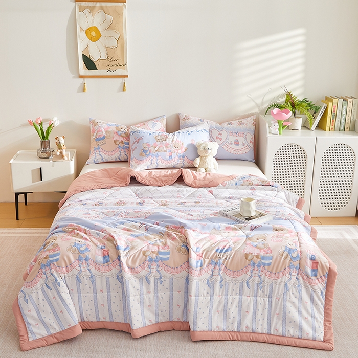 91家纺网 家纺一手货源 找家纺 海洋家纺 2025款水洗棉纯棉花夏凉被全棉花印花夏被空调被薄被子 洛丽塔-粉