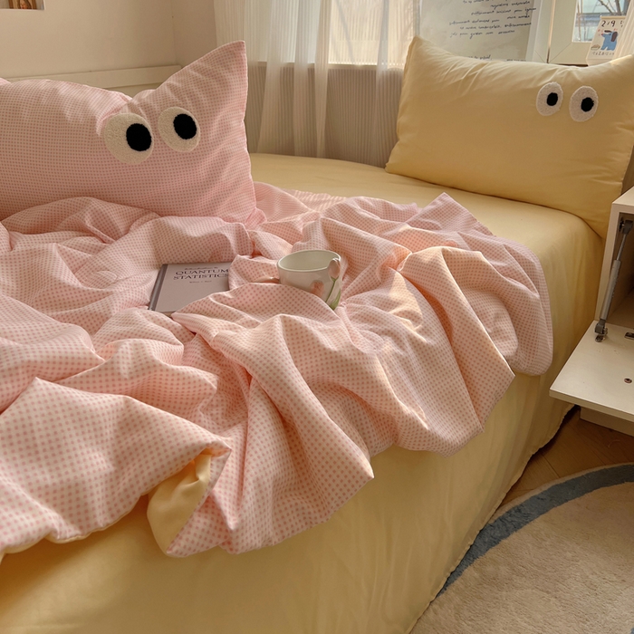 91家纺网 家纺一手货源 找家纺 慕尚家纺 2025新款大眼萌仔夏被 大眼萌 粉格黄