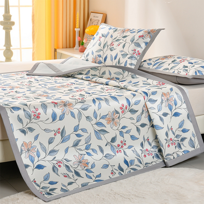 91家纺网 家纺一手货源 找家纺 简一 2025新款A类碳光印花数码冰丝凉席系列-床单款 花枝招展