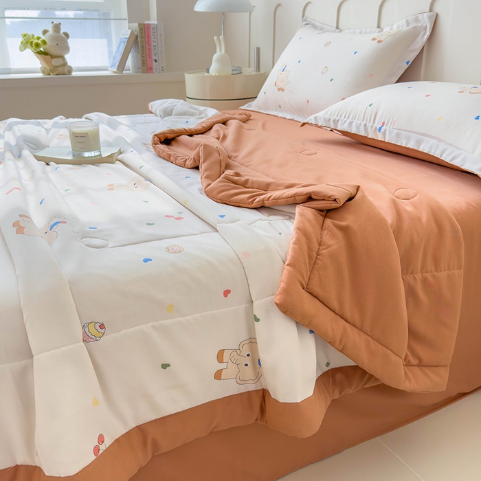 91家纺网 家纺一手货源 找家纺 宝士康家纺 2025新款10A抗菌针织夏被四件套 心心象印