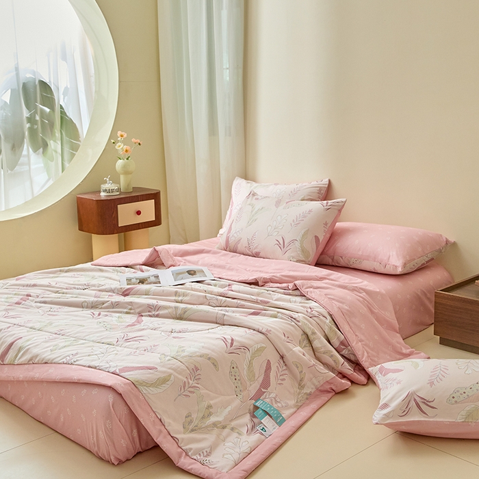 91家纺网 家纺一手货源 找家纺 宝士康家纺 2025新款10A抗菌全棉夏被四件套（床笠款） 多巴胺粉