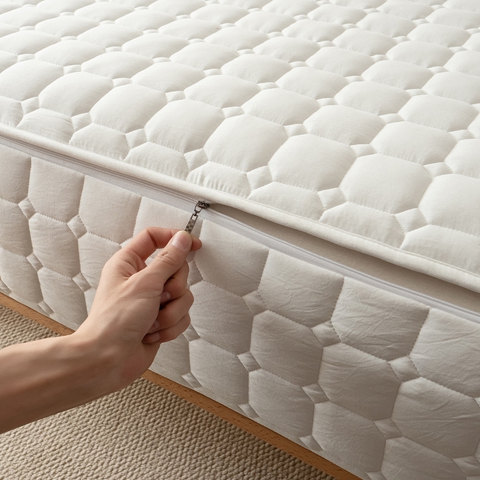 91家纺网 家纺一手货源 找家纺 叠派家纺 2025新款5A抗菌A类夹棉床笠经典款防水款系列 五面夹棉-经典格荧月白