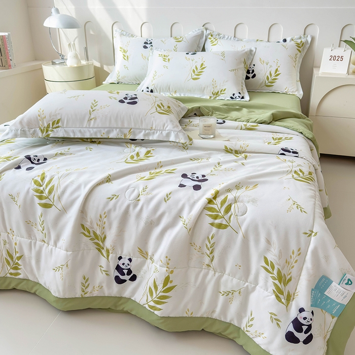 91家纺网 家纺一手货源 找家纺 宝士康家纺 2025新款10A抗菌针织夏被 熊猫乐园