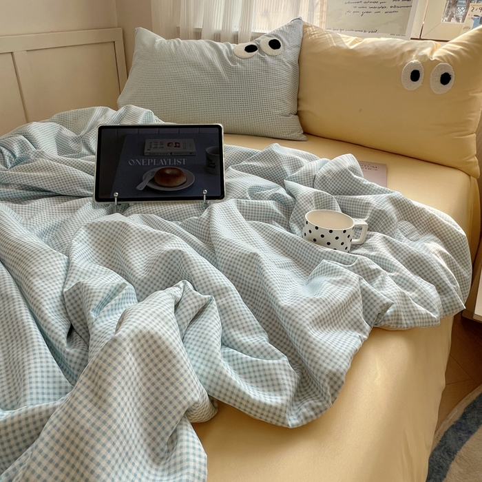 91家纺网 家纺一手货源 找家纺 慕尚家纺 2025新款大眼萌仔夏被 大眼萌 蓝格黄