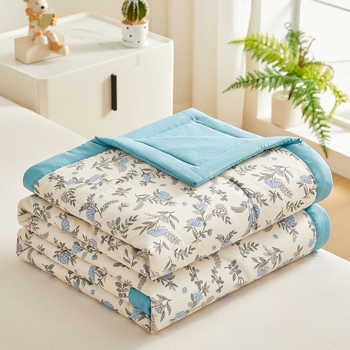 91家纺网 家纺一手货源 找家纺 海洋家纺 2025款水洗棉纯棉花夏凉被全棉花印花夏被空调被薄被子 满庭蓝