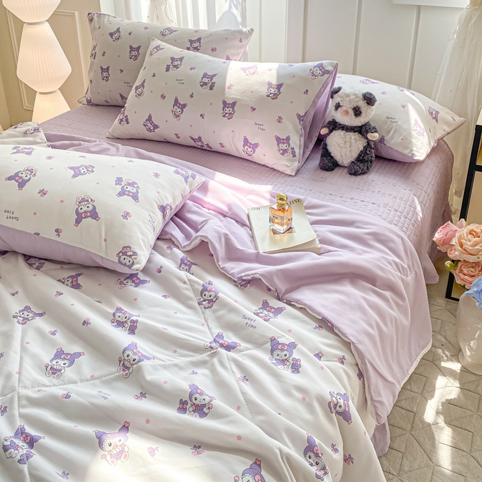 91家纺网 家纺一手货源 找家纺 2025新款针织双层纱夏被床盖四件套单夏被单床盖单品 甜心库洛米