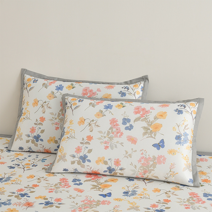 91家纺网 家纺一手货源 找家纺 简一 2025新款A类碳光印花数码冰丝凉席系列-床笠款 秋日细雨