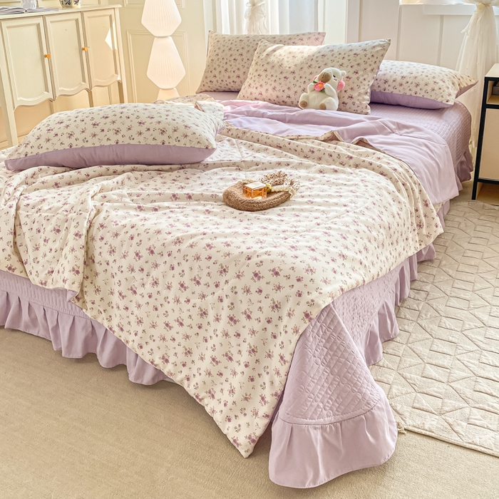 91家纺网 家纺一手货源 找家纺 2025新款针织双层纱夏被床盖四件套单夏被单床盖单品 紫色依恋