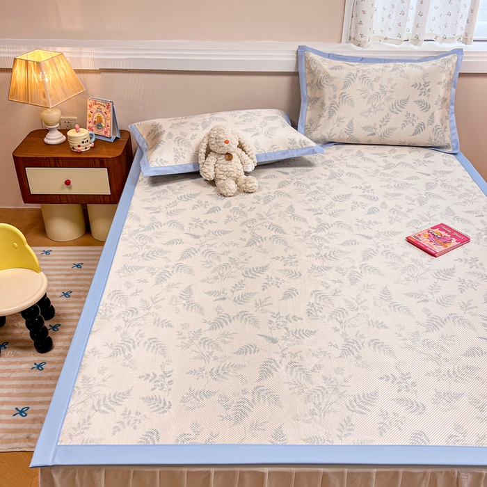 91家纺网 家纺一手货源 找家纺 慕尚家纺 2025新款数码印花床席床笠款冰藤席 床席款-土豆叶