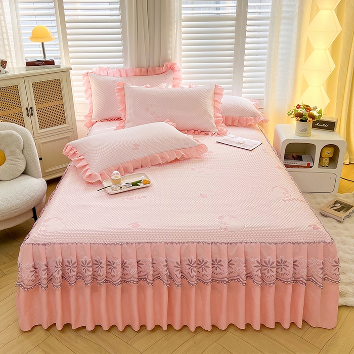 91家纺网 家纺一手货源 找家纺 （总）2025新款A类冰豆豆提花凉席床盖 床裙款