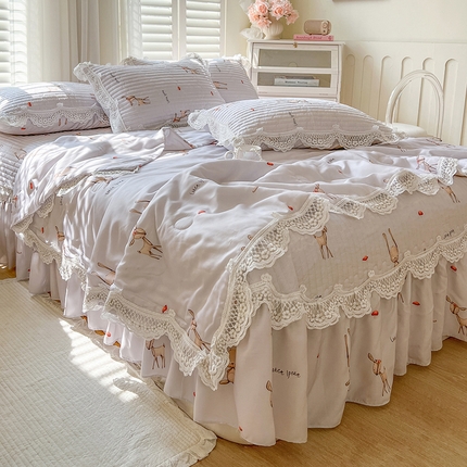 91家纺网 家纺一手货源 找家纺 网红馆（ck家纺） 2025新款天丝印花夹棉床盖夏被四件套 萌萌兔