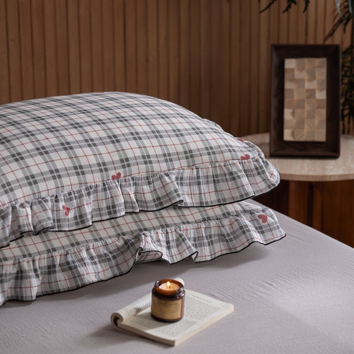 91家纺网 家纺一手货源 找家纺 安莱生活 2025新款全棉精梳棉双层纱绉纱数码印花四件套 海派甜心-灰